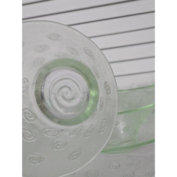 6 Sets Green Recycled Glass Bowls With Saucers Swirl Design EUC Vintage MCM - Picture 4 of 7